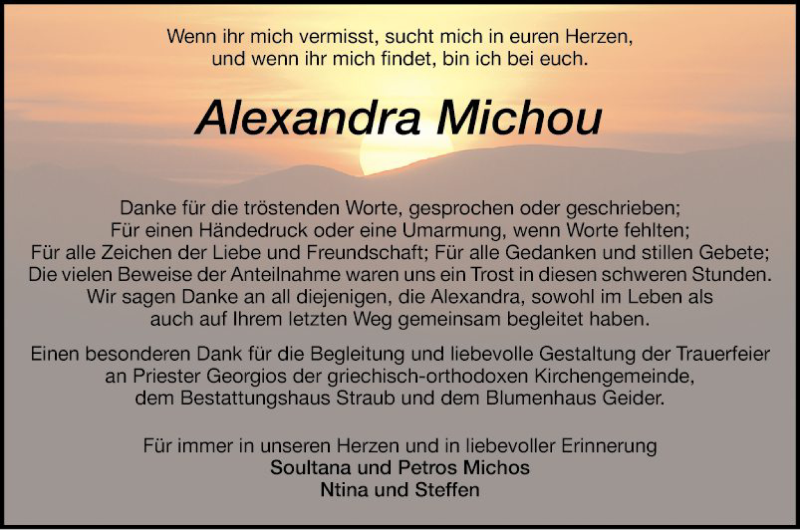  Traueranzeige für Alexandra Michou vom 08.03.2022 aus Schwetzinger Zeitung