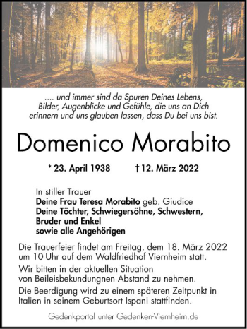 Traueranzeige von Domenico Morabito von Mannheimer Morgen