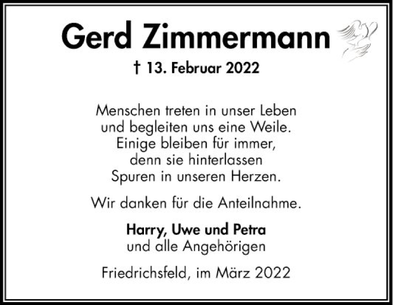  Traueranzeige für Gerd Zimmermann vom 12.03.2022 aus Mannheimer Morgen