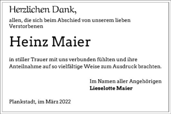 Traueranzeige von Heinz Maier von Schwetzinger Zeitung