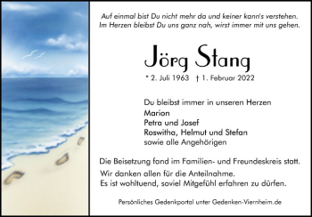 Traueranzeige von Jörg Stang von Mannheimer Morgen