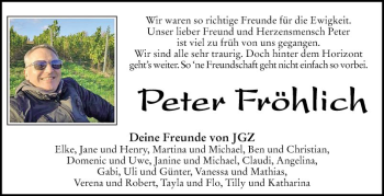 Traueranzeige von Peter Fröhlich von Mannheimer Morgen
