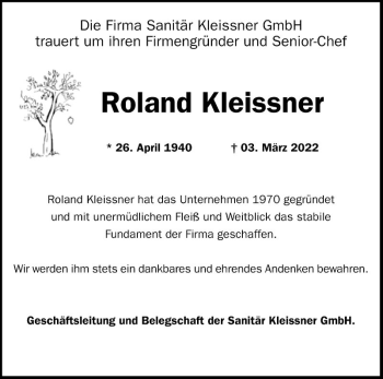 Traueranzeige von Roland Kleissner von Mannheimer Morgen