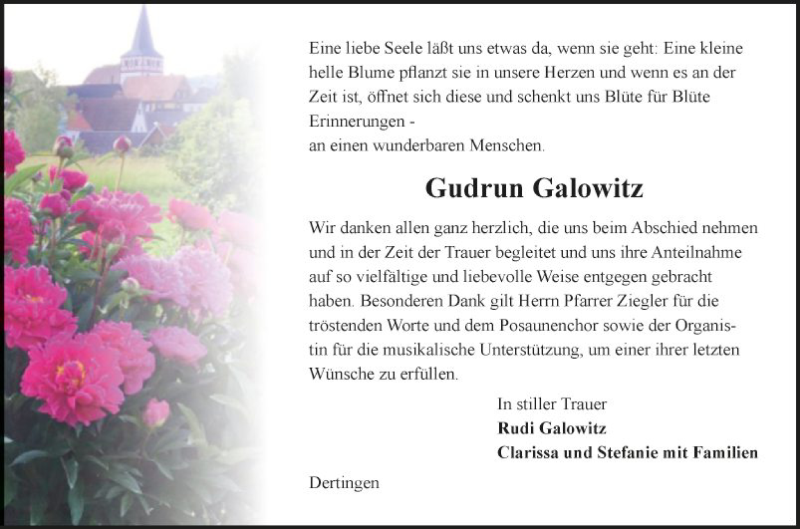  Traueranzeige für Gudrun Galowitz vom 12.04.2022 aus Fränkische Nachrichten
