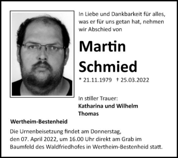 Traueranzeige von Martin Schmied von Fränkische Nachrichten