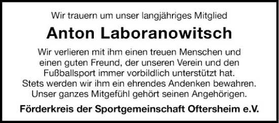 Traueranzeige von Anton Laboranowitsch von Schwetzinger Zeitung