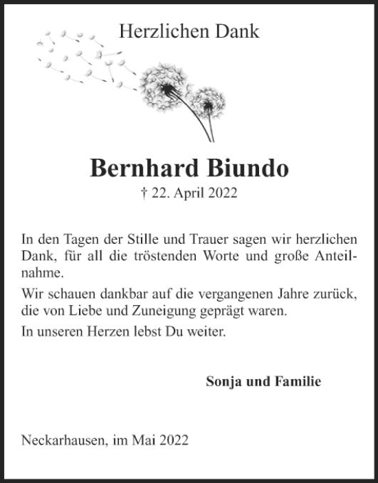 Traueranzeige von Bernhard Biundo von Mannheimer Morgen