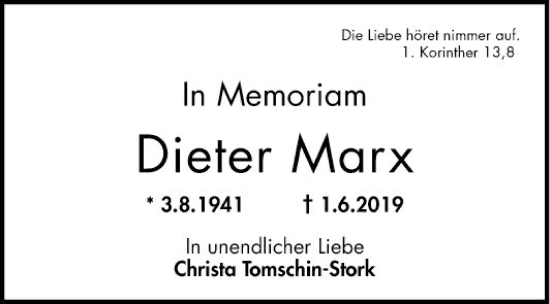 Traueranzeige von Dieter Marx von Mannheimer Morgen