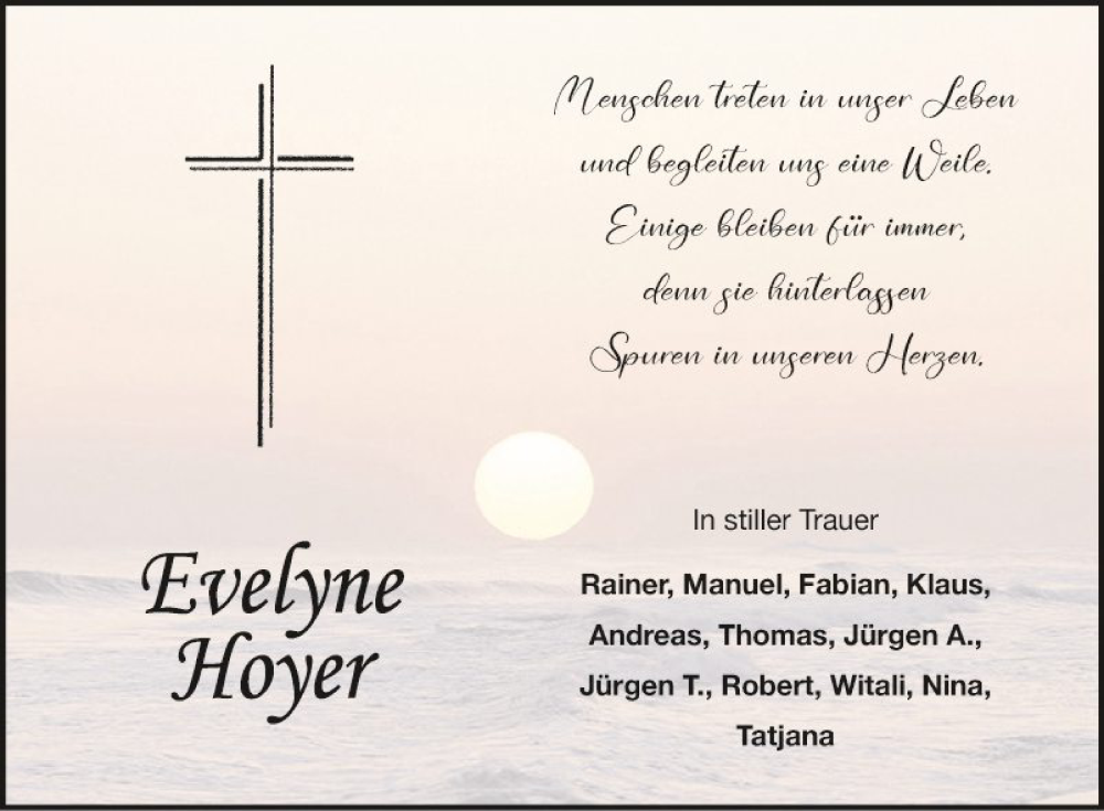  Traueranzeige für Evelyne Hoyer vom 18.05.2022 aus Fränkische Nachrichten