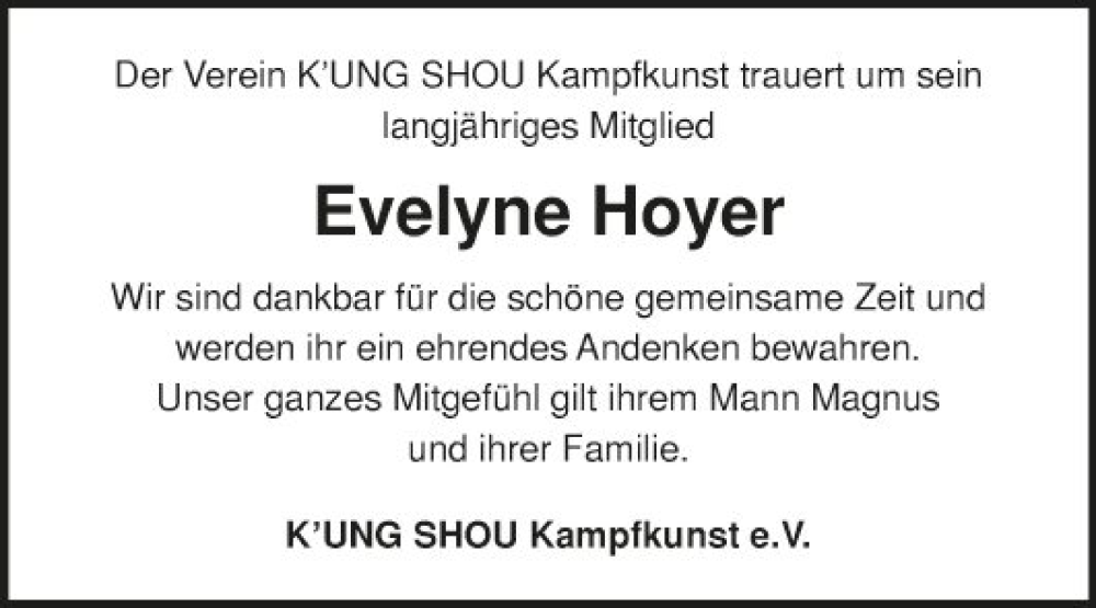  Traueranzeige für Evelyne Hoyer vom 18.05.2022 aus Fränkische Nachrichten