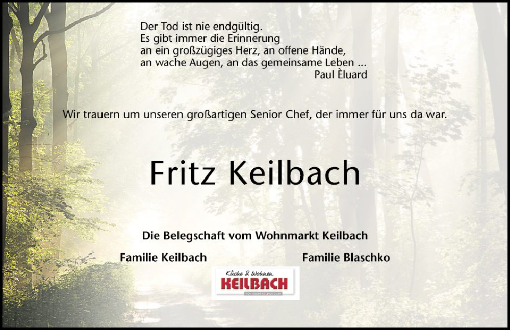  Traueranzeige für Fritz Keilbach vom 07.05.2022 aus Schwetzinger Zeitung