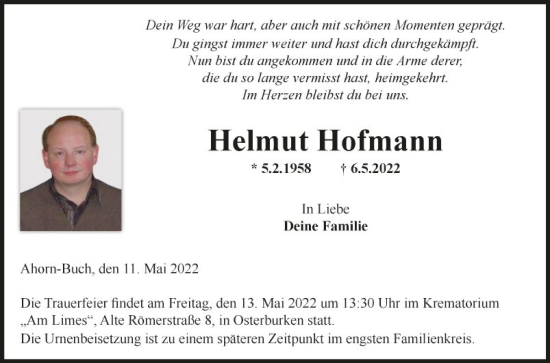Traueranzeige von Helmut Hofmann von Fränkische Nachrichten