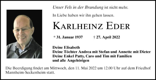 Traueranzeige von Karlheinz Eder von Mannheimer Morgen