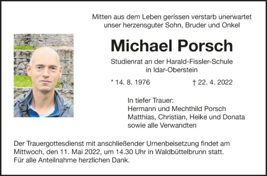 Traueranzeige von Michael Porsch von Fränkische Nachrichten