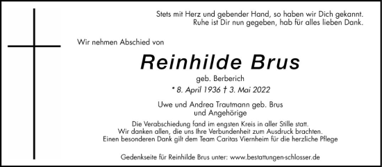 Traueranzeige von Reinhilde Brus von Mannheimer Morgen