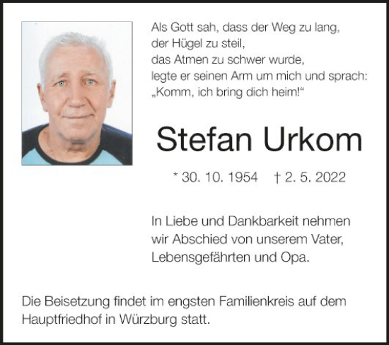 Traueranzeige von Stefan Urkom von Fränkische Nachrichten
