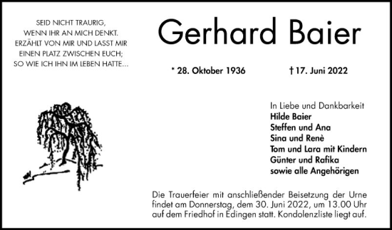 Traueranzeige von Gerhard Baier von Mannheimer Morgen