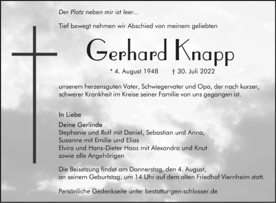 Traueranzeige von Gerhard Knapp von Mannheimer Morgen
