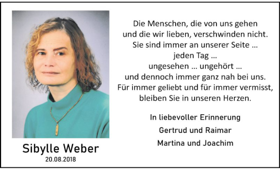 Traueranzeige von Sibylle Weber von Fränkische Nachrichten