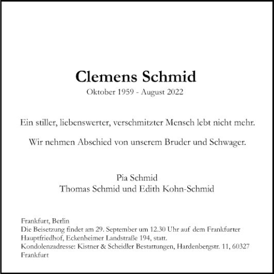 Traueranzeige von Clemens Schmid von Bergsträßer Anzeiger