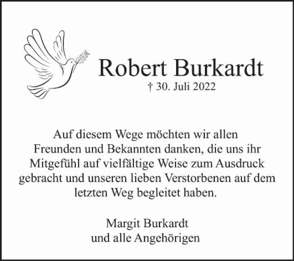 Traueranzeigen von Robert Burkardt | Trauerportal Ihrer Tageszeitung