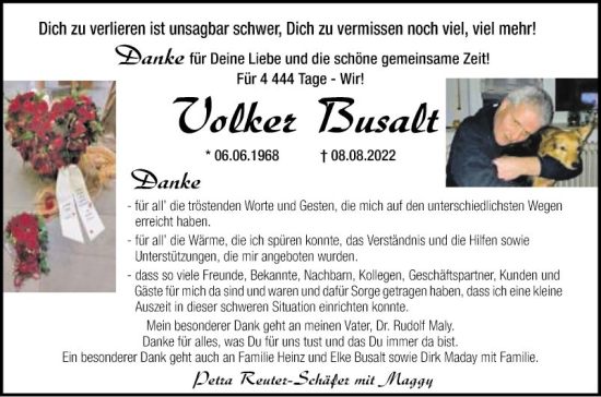 Traueranzeige von Volker Busalt von Mannheimer Morgen