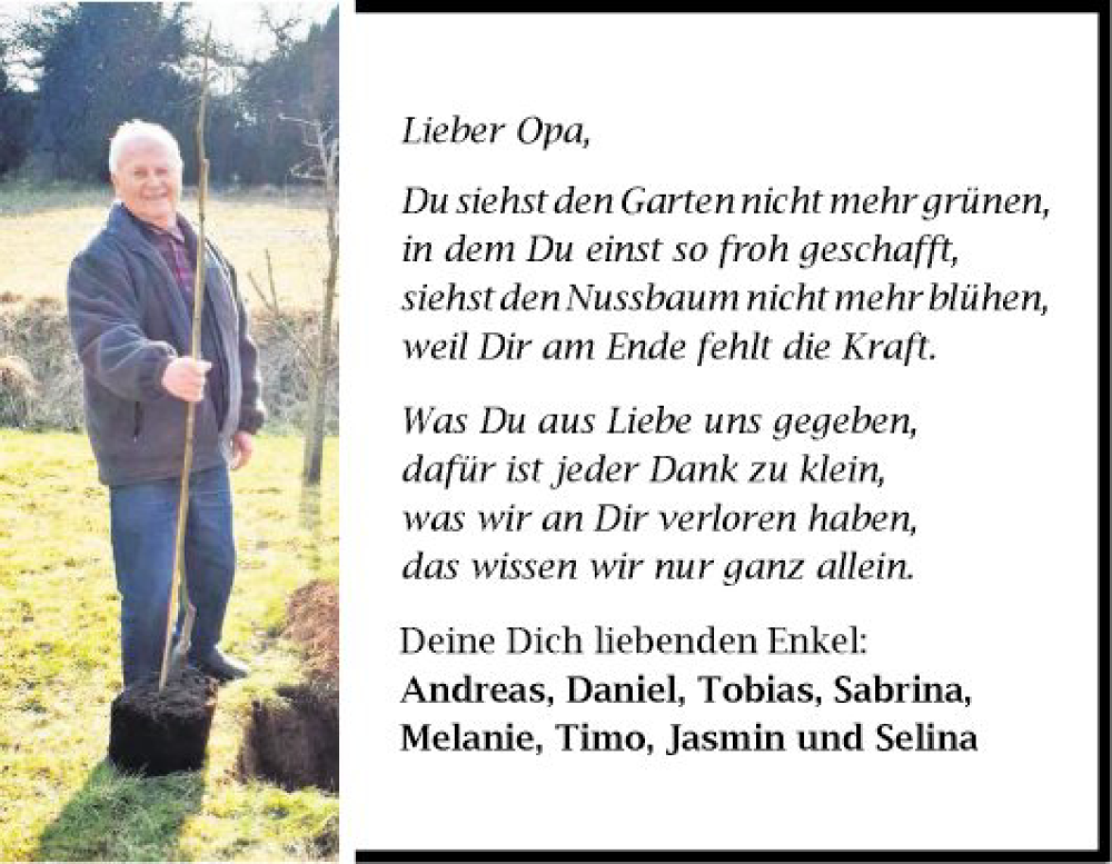  Traueranzeige für Opa  vom 01.02.2023 aus Fränkische Nachrichten