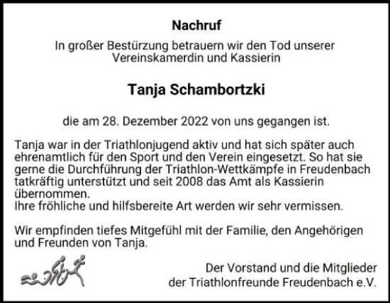 Traueranzeige von Tanja Schambortzki von Fränkische Nachrichten