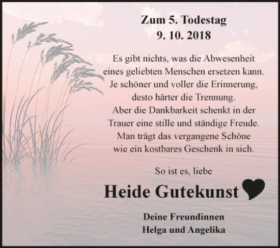 Traueranzeige von Heide Gutekunst von Fränkische Nachrichten