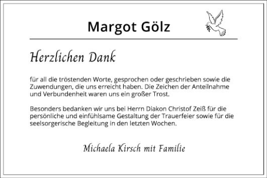 Traueranzeige von Margot Gölz von Bergsträßer Anzeiger