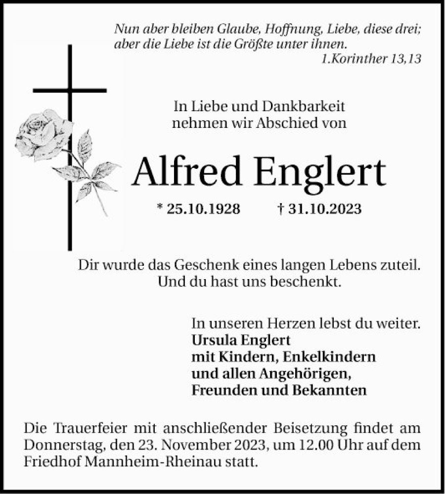  Traueranzeige für Alfred Englert vom 18.11.2023 aus Mannheimer Morgen