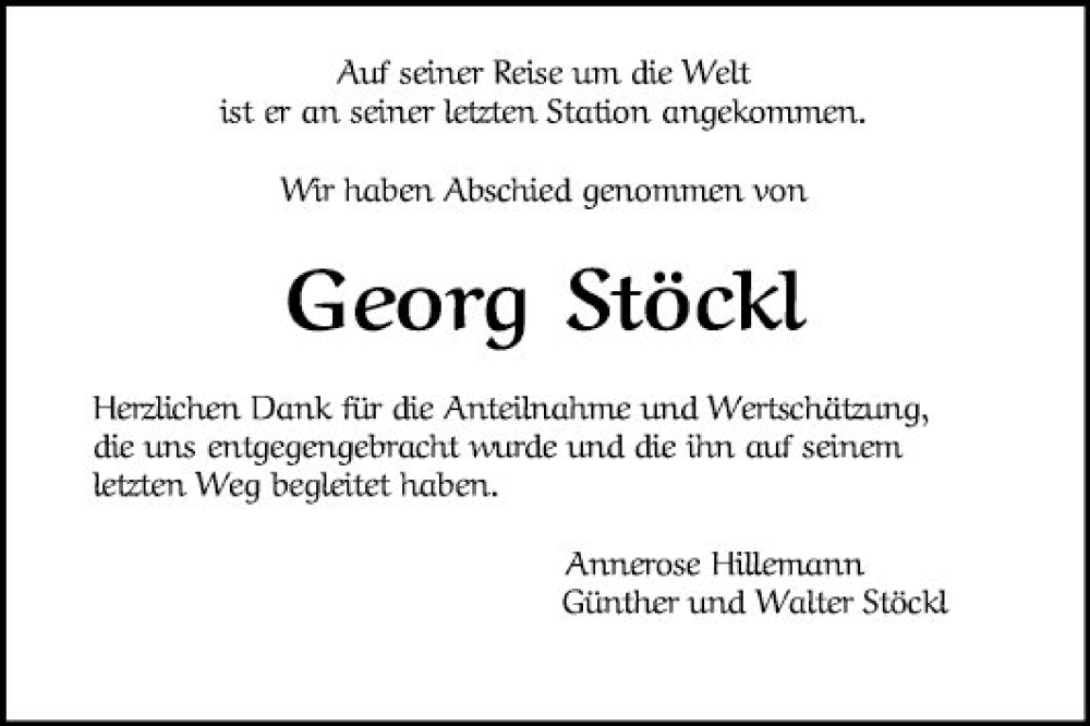  Traueranzeige für Georg Stöckl vom 25.11.2023 aus Mannheimer Morgen