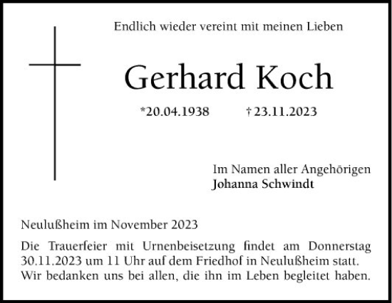 Traueranzeige von Gerhard Koch von Schwetzinger Zeitung