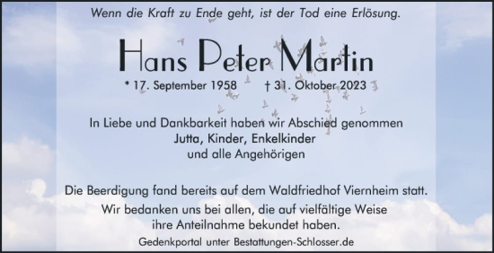 Traueranzeige von Hans Peter Martin von Mannheimer Morgen