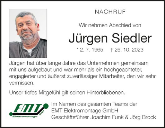Traueranzeige von Jürgen Siedler von Fränkische Nachrichten