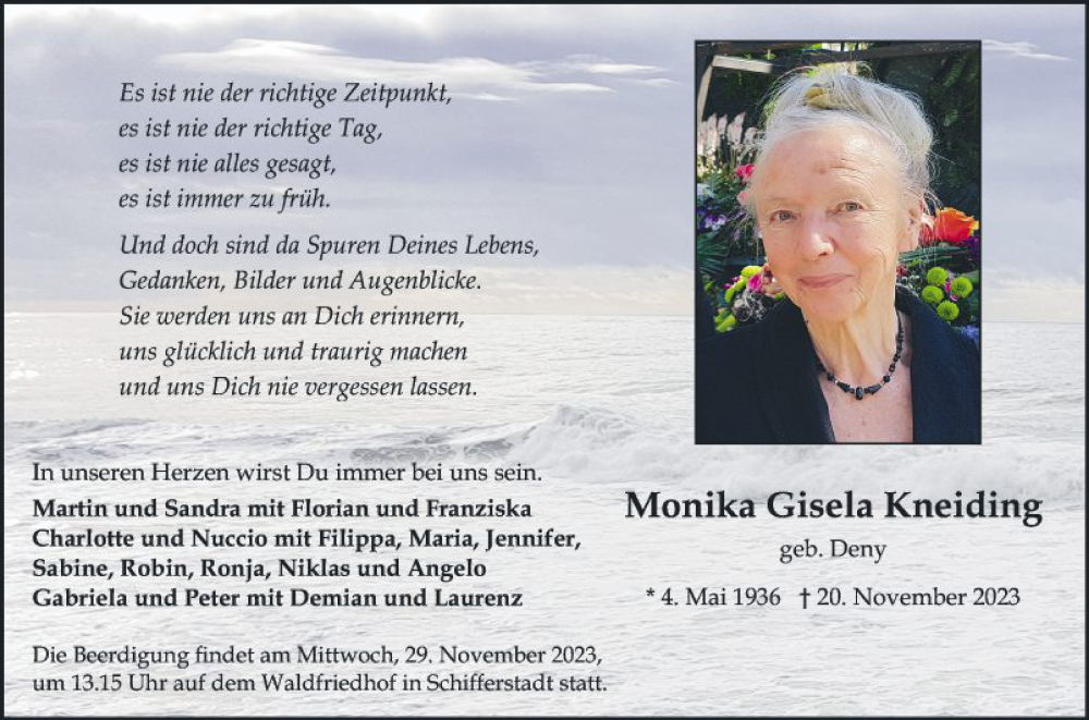  Traueranzeige für Monika Gisela Kneiding vom 25.11.2023 aus Mannheimer Morgen