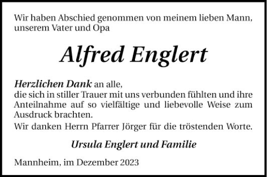 Traueranzeige von Alfred Englert von Mannheimer Morgen