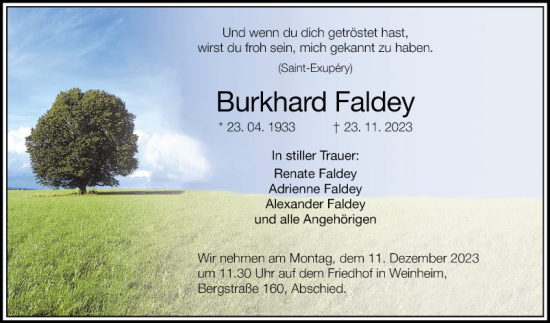 Traueranzeige von Burkhard Faldey von Mannheimer Morgen