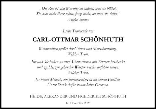 Traueranzeige von Carl-Ottmar Schönhuth von Fränkische Nachrichten
