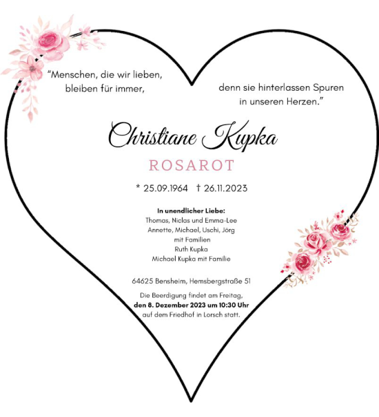 Traueranzeige von Christiane Kupka von Bergsträßer Anzeiger