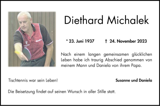Traueranzeige von Diethard Michalek von Bergsträßer Anzeiger