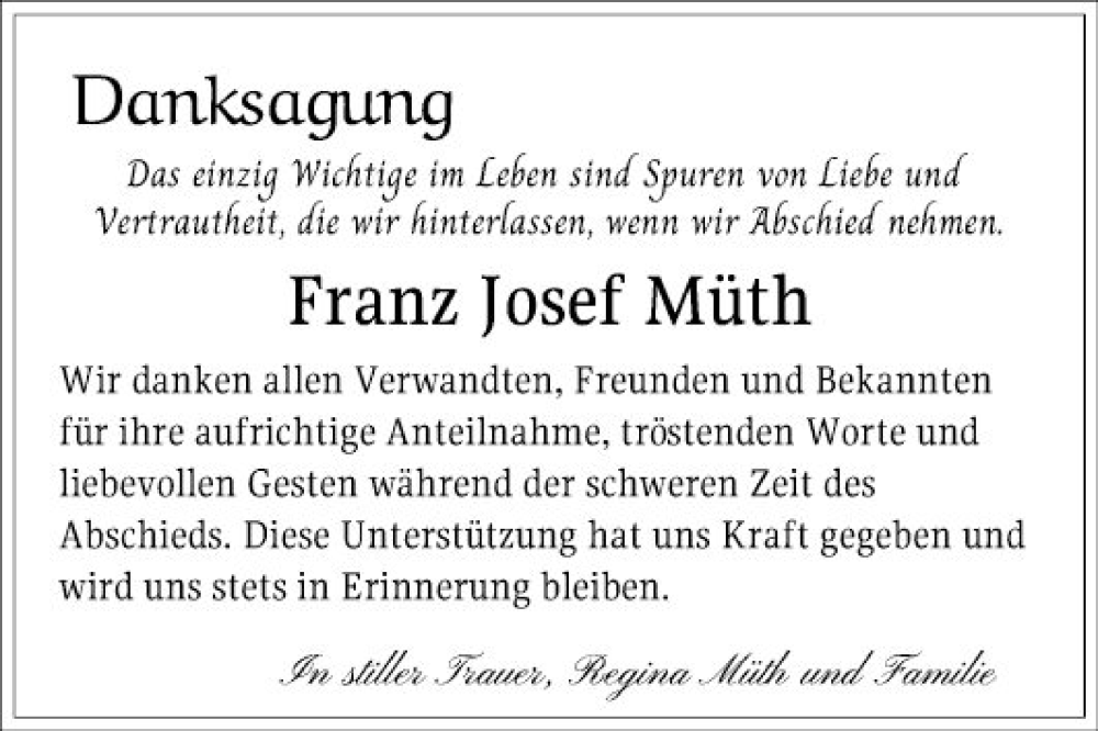  Traueranzeige für Franz Josef Müth vom 30.12.2023 aus Schwetzinger Zeitung