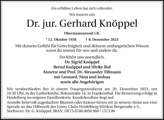 Traueranzeige von Gerhard Knöppel von Mannheimer Morgen