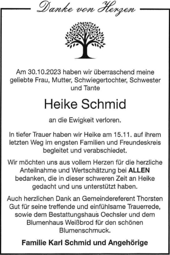 Traueranzeige von Heike Schmid von Schwetzinger Zeitung