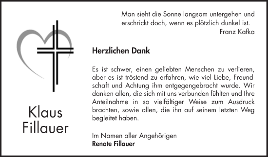 Traueranzeige von Klaus Fillauer von Bergsträßer Anzeiger