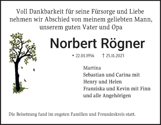 Traueranzeige von Norbert Rögner von Mannheimer Morgen