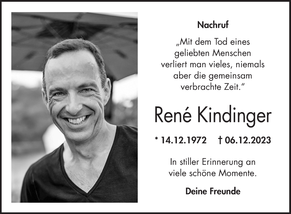  Traueranzeige für Rene Kindinger vom 23.12.2023 aus Bergsträßer Anzeiger