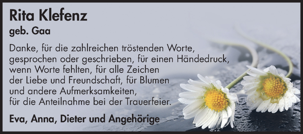  Traueranzeige für Rita Klefenz vom 23.12.2023 aus Schwetzinger Zeitung