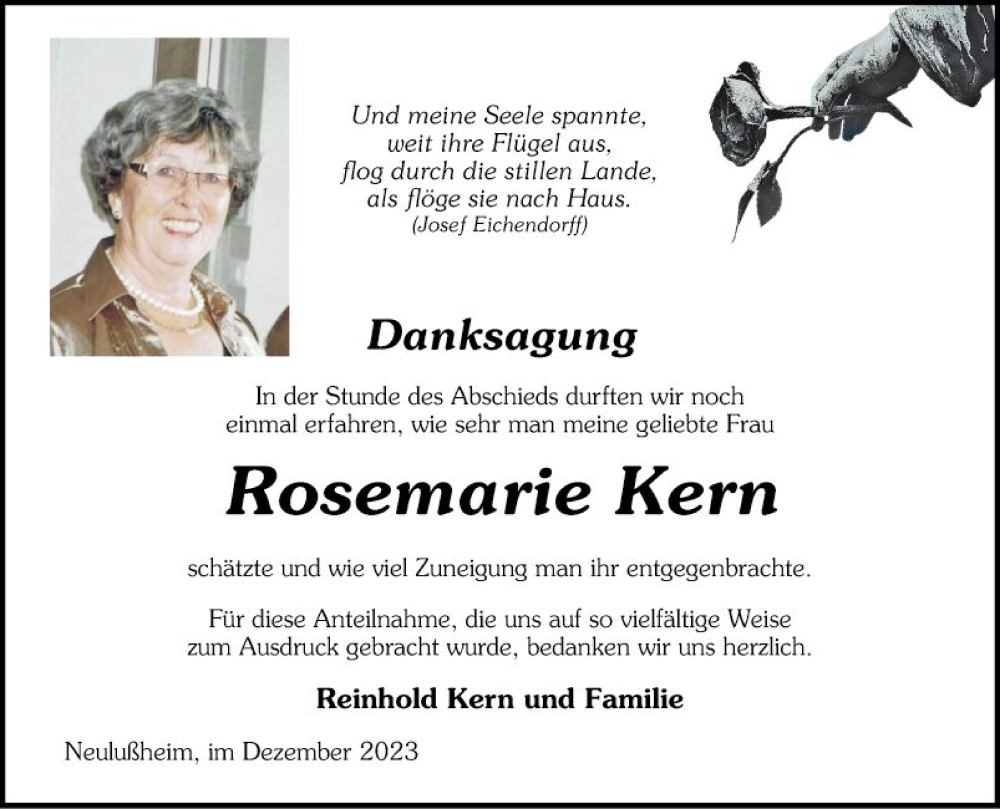  Traueranzeige für Rosemarie Kern vom 09.12.2023 aus Schwetzinger Zeitung