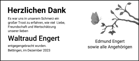 Traueranzeige von Waltraud Engert von Fränkische Nachrichten